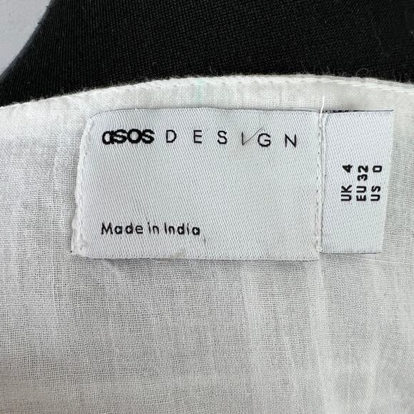 ASOS Design White Plaid Cotton V-Neck Ruffled Mini Wrap Dress Casual Cocktail 0 - Picture 7 of 8